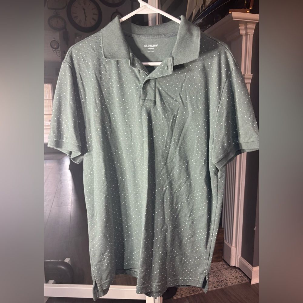 Old Navy Men's Sage Green Polo with White Microdots Size Large EPC